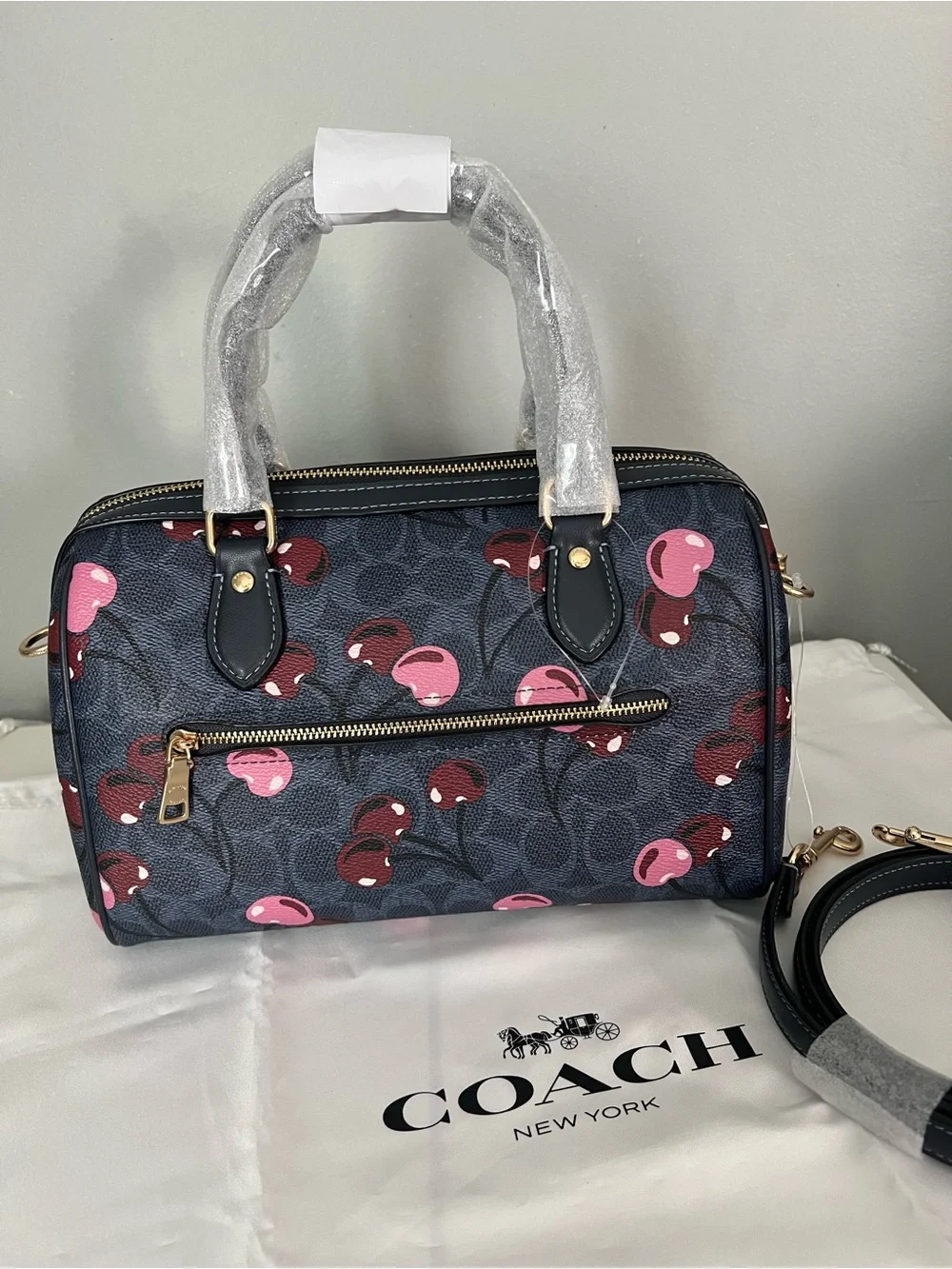 Rowan Satchel Bag Signature Canvas With Cherry 🍒Print Denim Multi Set